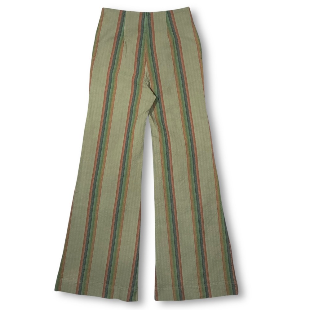 EUC Free People Star of Wonder Striped Wide Leg Pants Flare Boho Green Women's 0 - Picture 3 of 12